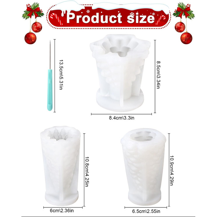 Набір із 3 форм для різдвяних ароматичних свічок своїми руками Zounin