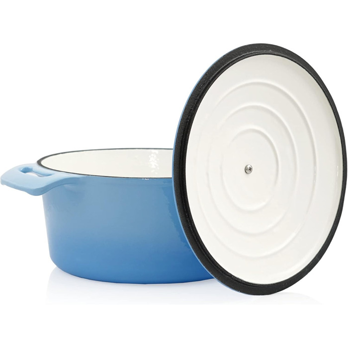 Л, Ø 24 см Чавунна емальована сковорода з кришкою Підходить для індукції, підходить для духовки синя каструля, горщик для запіканн