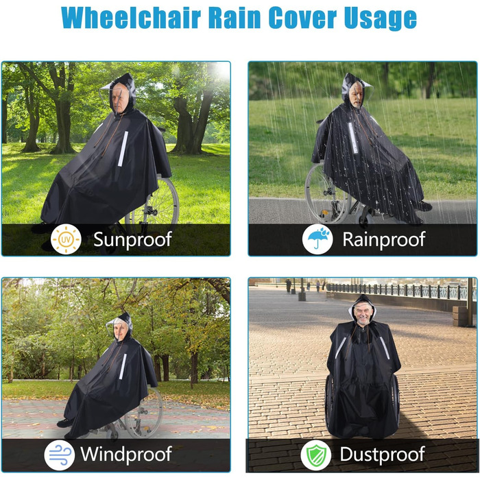 Дощовик-пончо  для інвалідного візка для дорослих з напівпрозорим капюшоном