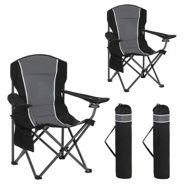 Комплект із 2 предметів Складане кемпінгове крісло, Складане крісло до 160 кг Кемпінгове крісло Складане крісло з підставками для чашок Складане крісло Кемпінгове рибальське крісло (сіре)