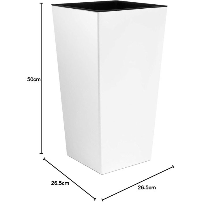 Квітковий горщик Zanvic Urbi, 26,6 літрів, пластиковий, з внутрішньою лінією, 27 x 27 x 50 см, білий