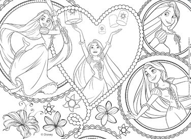 Пазли для дітей від 3 років - 4 х 48 елементів - 2 в 1 двосторонні зі спинкою для розфарбовування - Принцеси Діснея - Зроблено в І