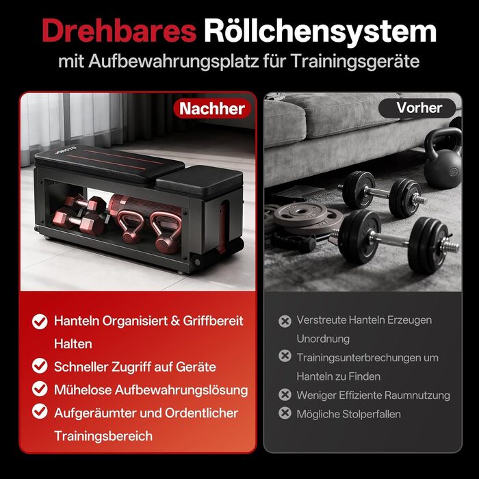 Регульована силова лава JOROTO MD85 з вбудованим відділенням для зберігання, вантажопідйомність 990 фунтів/450 кг, багатофункціональна похила лава, 9-позиційні блоки та 7-позиційна регульована спинка, лава для домашніх тренувань