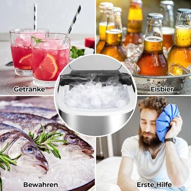 Машина для виробництва кубиків льоду, льодогенератор з нержавіючої сталі, 9 кубиків льоду за 6 хвилин, 12 кг/24 години, 2 розміри кубиків льоду, тихі машини для льоду з портативною ручкою та самоочищенням, для кухні, офісу, бару та вечірки