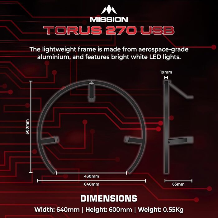 Світлодіодне освітлення мішні для дартсу з легкодоступною зоною для необмеженої гри, чорне піскоструминне покриття USB Чорне піскоструминне покриття, 270 Torus 270