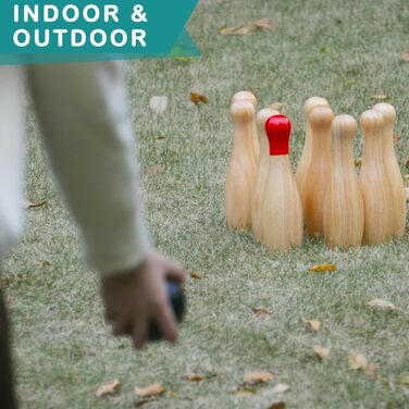 Дерев&39яний набір для боулінгу з пляшками для метання, гра на газоні для всієї родини, ігровий набір з сумкою для перенесення (В 26 см, 10 кілочків 3 м&39ячі) Висота 26 см, 10 кілочків 3 м&39ячі