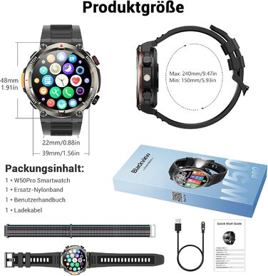 Розумний годинник Blackview для чоловіків, підсвічування, компас, водонепроникність IP68, 100 днів роботи від батареї, сенсорний екран 1,45 дюйма, Bluetooth-дзвінки, монітор серцевого ритму, аналіз сну, спортивний годинник із понад 100 спортивними режимам