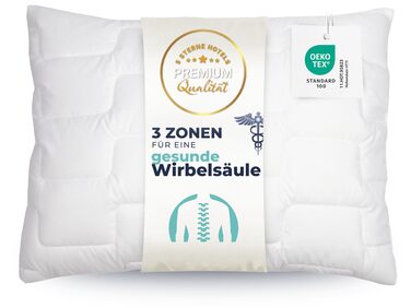 Подушка ZOLLNER Deluxe - 3-зонна - Зроблено в Європі - Поліестер - Можна прати при температурі до 95C - 70x90 см - Готельна якість - Сертифіковано Oeko-Tex 70 x 90 см Біла