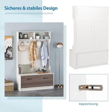 Вішалка для одягу COSTWAY з лавкою та 5 подвійними гачками, вішалка для одягу з відкритими відділеннями та тумбою для взуття, пере