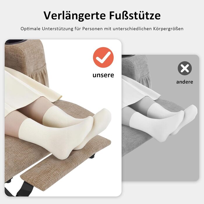 Крісло-реклайнер для телевізора M MCombo з електричним підйомником, 3 двигуни, окремо регульована спинка та підставка для ніг, крісло-реклайнер з функцією горизонтального положення до 170, регульований підголівник 7550 (шеніл, бежевий)