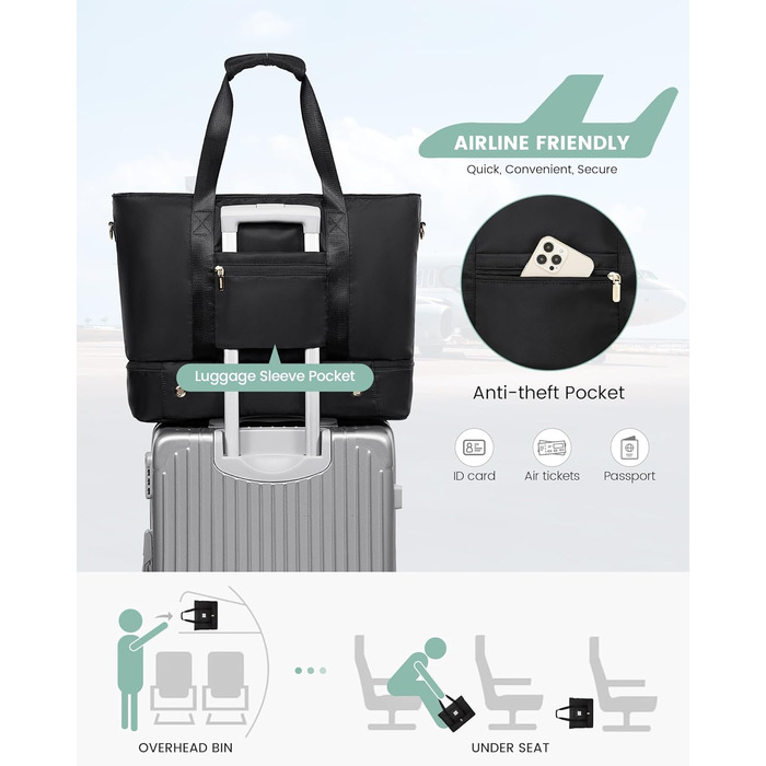 Велика жіноча дорожня сумка LOVEVOOK, водонепроникна дорожня сумка для вихідних з відділенням для взуття, лікарняна сумка, сумка для пологів, ручна поклажа, сумка для сауни, сумка для спортзалу, спортивна сумка, сумка для тренувань для подорожей (Ryanair)