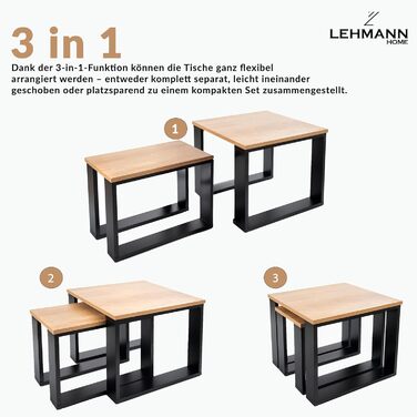 Дерев&39яний стіл для вітальні LEHMANN, комплект журнальних столиків із 2 шт. у 2 розмірах, дерев&39яний приставний столик, стіл для вітальні для дивана з чорним каркасом та дерев&39яною стільницею, комплект приставних столиків для вітальні, простий сучас