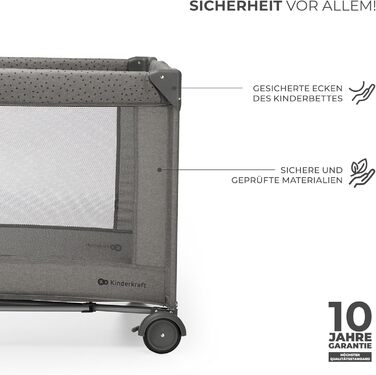 Дитяче ліжко Kinderkraft Joy 2, дорожнє ліжечко 2-в-1, дитячі ліжка, дитяче ліжко, дорожнє ліжечко, сучасний дизайн, малі розміри у складеному вигляді, колеса, темно-сірий колір Joy 2 Dark Grey