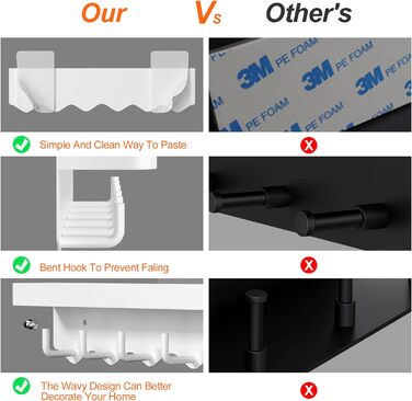 Ключниця Gvolatee з полицею і 6 гачками, компактна портативна ключниця-органайзер, дошка для ключів без свердління для настінного