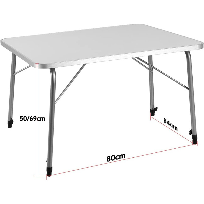 Складаний кемпінговий стіл Casaria, регульовані ніжки, 80x55 см, дерево та алюміній, білий, закруглені краї, для саду, балкону та пікніків