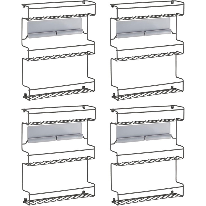 Набір кухонних полиць mDesign із 4 предметів Самоклеюча настінна підставка для спецій з 3 ярусами Ідеально підходить як підставка для спецій на кухні та в коморі Матово-чорна