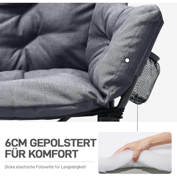 Складаний кемпінговий стілець EVER ADVANCED, ширина 145 см, для 2 осіб, розкладний диван, вантажопідйомність 400 кг, товсто м&39який розкладний стілець, 2-місний, висока спинка, надзвичайно широкий, для використання на вулиці, в саду, на балконі, в приміщ