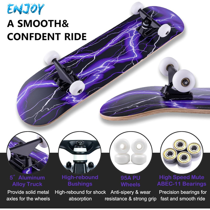 Скейтборд 31" Purple Classic 8-шаровий клен ABEC-11 95A – повний компліт для дівчат, дітей та початківців, фіолетовий