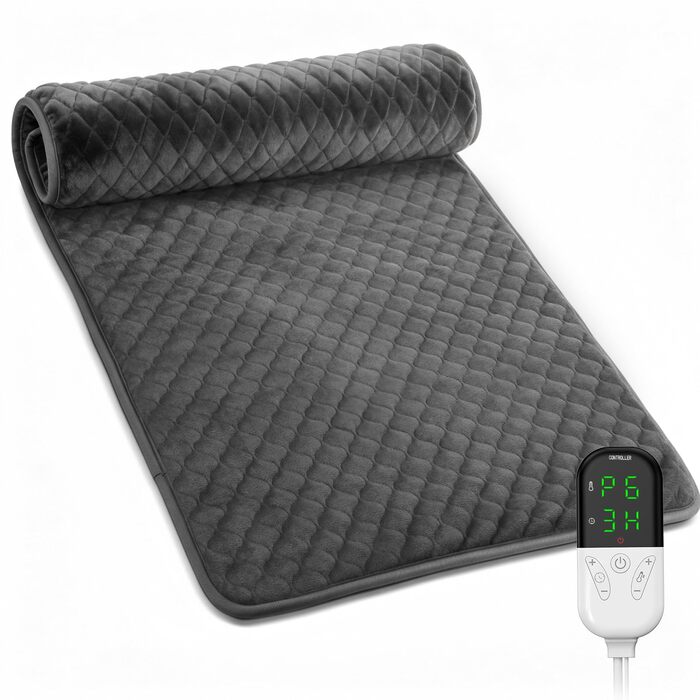 Грілка XXXL з автоматичним вимкненням (80 x 60 см), електрична грілка з 6 температурними режимами та 4 таймерами для спини, плечей, живота, ніг, швидкий нагрів, можна прати в пральній машині 6080 см