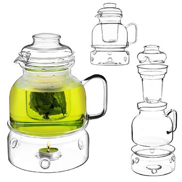 Заварник скляний 1.5л з підставкою та ситечком, чайник з термоізолятором, скляний чайник з фільтром для розсипного чаю, чайний сервіс (з ситечком) 1.5л