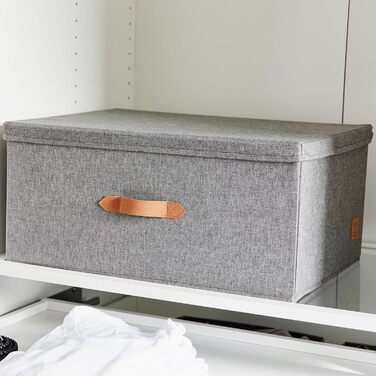 Коробка для зберігання преміум-класу LOVE IT STORE IT з кришкою - Коробка з лляної тканини - Велика та міцна коробка - Сірий - 54x40x25 см