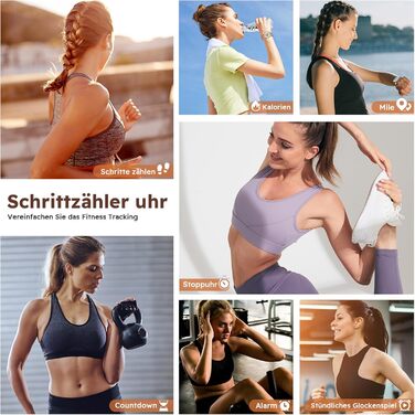 Крокомір, водонепроникний цифровий годинник для відстеження фітнесу, без Bluetooth та додатку, годинник для старших людей з крокоміром та лічильником калорій, спортивний годинник для ходьби/бігу, рожеве золото, жіночий, ширина ремінця 18 мм