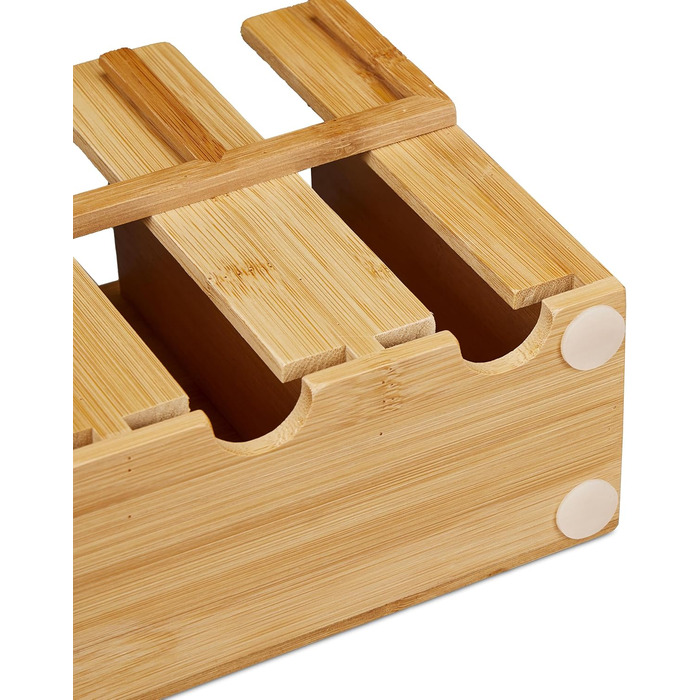 Диспенсер для чайних пакетиків Relaxdays, 6 відділень, місце для зберігання чайних пакетиків, бамбук, чайна коробка, ВxШxГ 22 x 46,5 x 10,5 см, натуральний/сріблястий