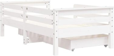 Дитяче ліжко з шухлядами з масиву сосни, 70x140 см, біле, з міцними ламелями та практичним узголів&39ям, 147,5 x 76 x 46,5 см, біле
