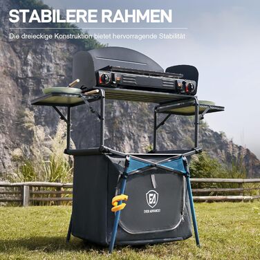 Складана кемпінгова кухня Ever Advanced з вітровим скло, складна кемпінгова шафа з 3 стільницями, сумка для зберігання, складна кухня з сумкою для перенесення, підходить для кемпінгу, саду, каравану, сім&39ї