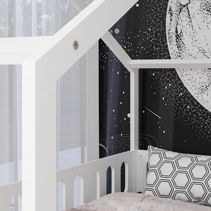 Домашнє ліжко CADANI Janne 2в1 200x120 см біле, знімний гнучкий захист від випадіння, дитяче ліжко, що розкладається, дизайн Монте