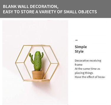 Шестигранна настінна полиця з металу з 3, золоті декоративні підвісні полиці лофт настінні полиці, настінна полиця для оздоблення