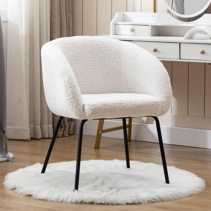 Крісло Chairus з м&39яким штучним хутром для спальні, вітальні, крісло для ванної кімнати, крісло для відпочинку з металевими ніжками (біле)