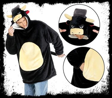 Костюм бика dressfan, худі, карнавальний костюм на Хелловін, тепла м&39яка портативна ковдра з мікрофібри та шерпи з рукавами та капюшоном для жінок та чоловіків, чорний, один розмір