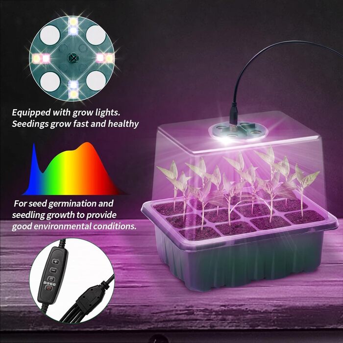 Коробка для вирощування в теплиці в приміщенні, міні-набір для вирощування в теплиці з 2 предметами з піднятою кришкою, стартер для розсади з освітленням для рослин із повним спектром, лотки, піддон для вирощування в теплиці для рослин