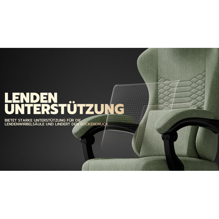 Ігрове крісло Тканинне офісне крісло, масажне ігрове крісло з підголівником, ергономічне гоночне ігрове сидіння з підставкою для ніг, 60 * 60 * 120 см (зелене)