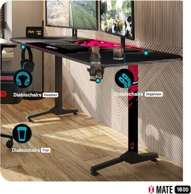 Ігровий стіл Diablo X-Mate, 160 x 75 x 75 см, МДФ / сталь / вуглецеве волокно, чорний