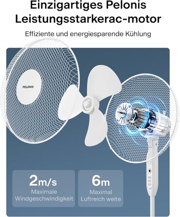 П'єдестальний вентилятор Pelonis, 16-дюймовий вентилятор безшумний з пультом дистанційного керування, регульований по висоті, 3 ре