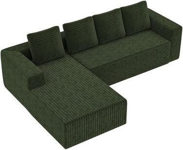 Кутовий диван, 4-місний диван, 3-місний диван, модульний компресійний диван з L-подібним шезлонгом, не потребує складання (плюс вельветова тканина) (зелений)