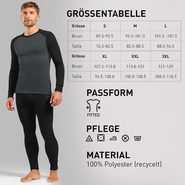 Термобілизна Odlo для чоловіків Активна тепла Термосорочка з довгими рукавами та термоштани Комплект теплої лижної білизни Чоловічий розмір L Темно-сірий меланж - Сірий меланж