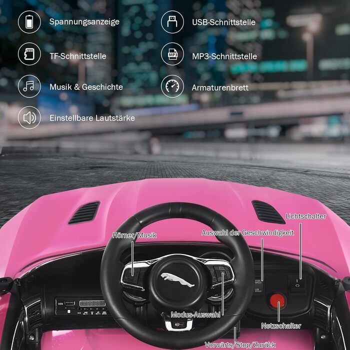 Дитячий електромобіль COSTWAY Jaguar з історіями та музикою, клаксоном та фарами, дитячий автомобіль на 12 В з пультом дистанційно