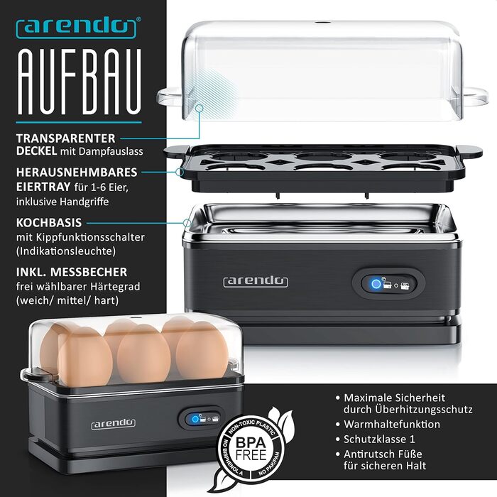 Чайник з тостером SET і яйцеваркою, нержавіюча сталь Чорний чайник 1,5 л 40 - 100C Тостер 4 скибочки LED-дисплей 6 ступенів підрум'янювання Яйцеварка 1-6 яєць Мірна чашка без BPA без B Чорний