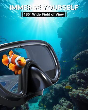 Набір для підводного плавання G2RISE для дорослих, маска для дайвінгу для дорослих, зручна маска для підводного плавання з трубкою, лінзами із загартованого скла та покращеною регульованою пряжкою для підводного плавання, дайвінгу, плавання, чорний темно-