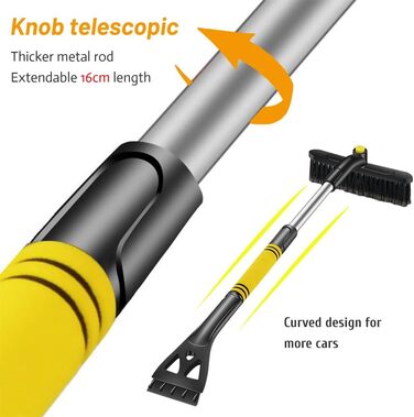 Автомобільний скребок для льоду XiXiRan з розсувною мітлою, подовжувач снігу, пінопластова ручка для скребка для льоду, снігова щітка без подряпин, для лобового скла та вікон автомобіля, підходить для вантажівки та позашляховика (жовтий)