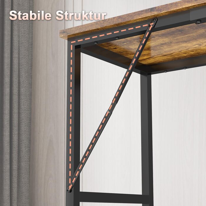 Письмовий стіл 100 x 50 x 75 см, Комп&39ютерний стіл з регульованими ніжками, гачками, вантажопідйомність 60 кг та водонепроникна стільниця, для домашнього офісу та навчання, вінтажний коричневий 100 x 50 см коричневий