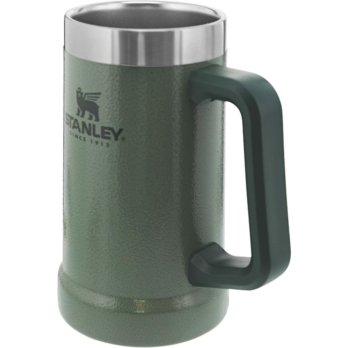 Термокухоль Stanley Adventure Vacuum Stein 709 мл з ручкою зберігає пиво холодним протягом 7 годин - Термокухоль у вінтажному стилі - Можна мити в посудомийній машині - Зелений колір Hammertone