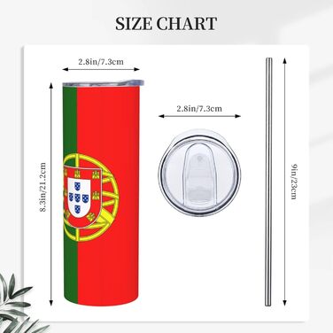 Кухоль з прямою трубочкою, дизайн португальський прапор, друкований, дорожній кухоль, підходить для кемпінгу, офісу та дому, 590 мл