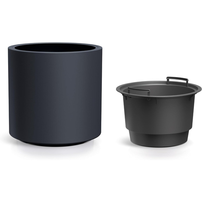 Пластиковий квітковий горщик Spetebo XL, круглий, прямої форми - 47 x 44 см - дизайнерський квітковий горщик антрацитового кольору з посадковою вставкою - кашпо, ваза для квітів, садове кашпо, велике - Модель 2 / 47 x 44 см