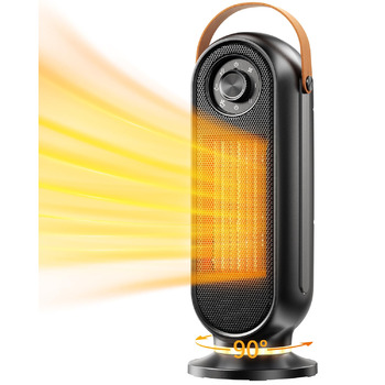 Обігрівач для приміщень чорного кольору, портативний електричний обігрівач для офісу, швидконагрівальний обігрівач потужністю 1500 Вт з термостатом, ультратихий обігрівач для спальні, чорний поворотний перемикач