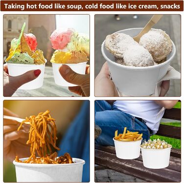 Паперових контейнерів для супу з кришками, набір картонних мисок для супу об&39ємом 240 мл, багаторазові стаканчики для салату, морозива, супу, кави (білі), 100