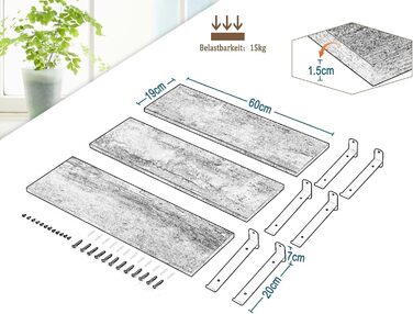 Настінні полиці EUGAD, комплект із 3 предметів, плаваюча полиця 60 см, настінні полиці, підвісна полиця з дерев&39яним виглядом у вінтажному стилі, настінна полиця для вітальні, кухні, кабінету, ванної кімнати, настінна дошка з вантажопідйомністю 15 кг/по